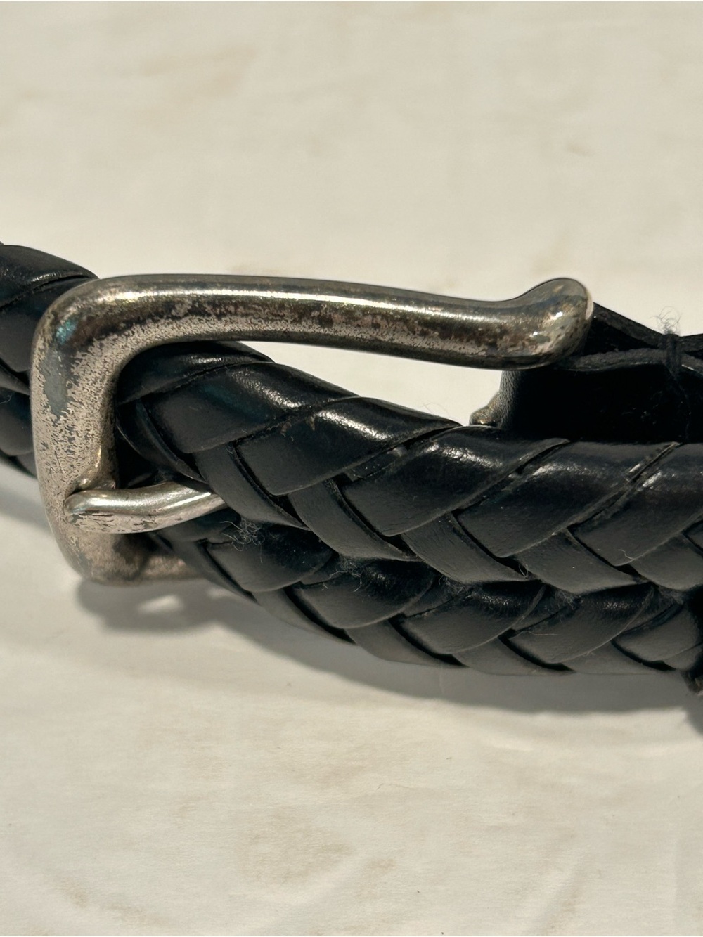 Fossil Braided Leather Belt Sz 95/38 Black Silver Tone Buckle MB3040001 - Picture 3 of 7